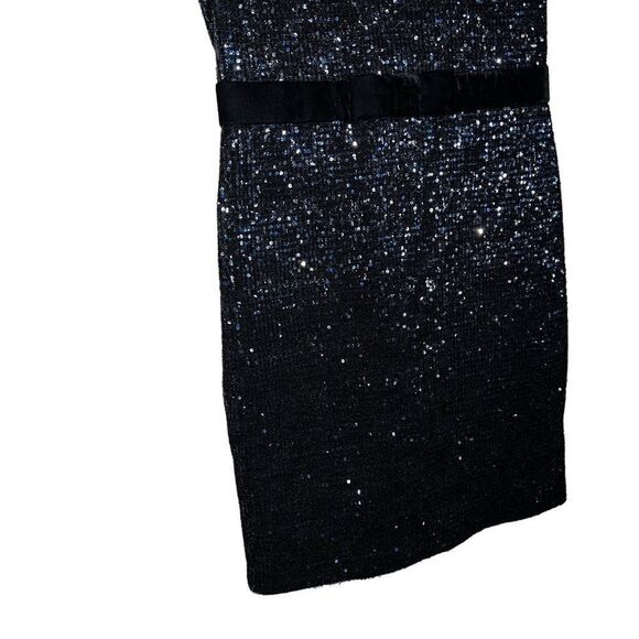 Maje Ketsia Midnight Blue Sequin Mini Dress Bow Waist Velvet Trim Party Cocktail - Picture 4 of 10